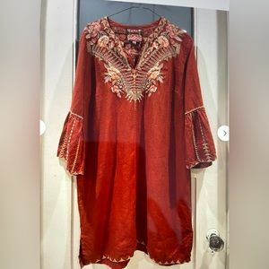 Johnny Was brick linen beautifully embroidered dress size medium. Never worn